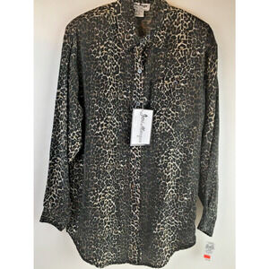 Silk Blouse Jeri Marque Silk Top Blouse Leopard Print Thin Shoulder Pads vintage